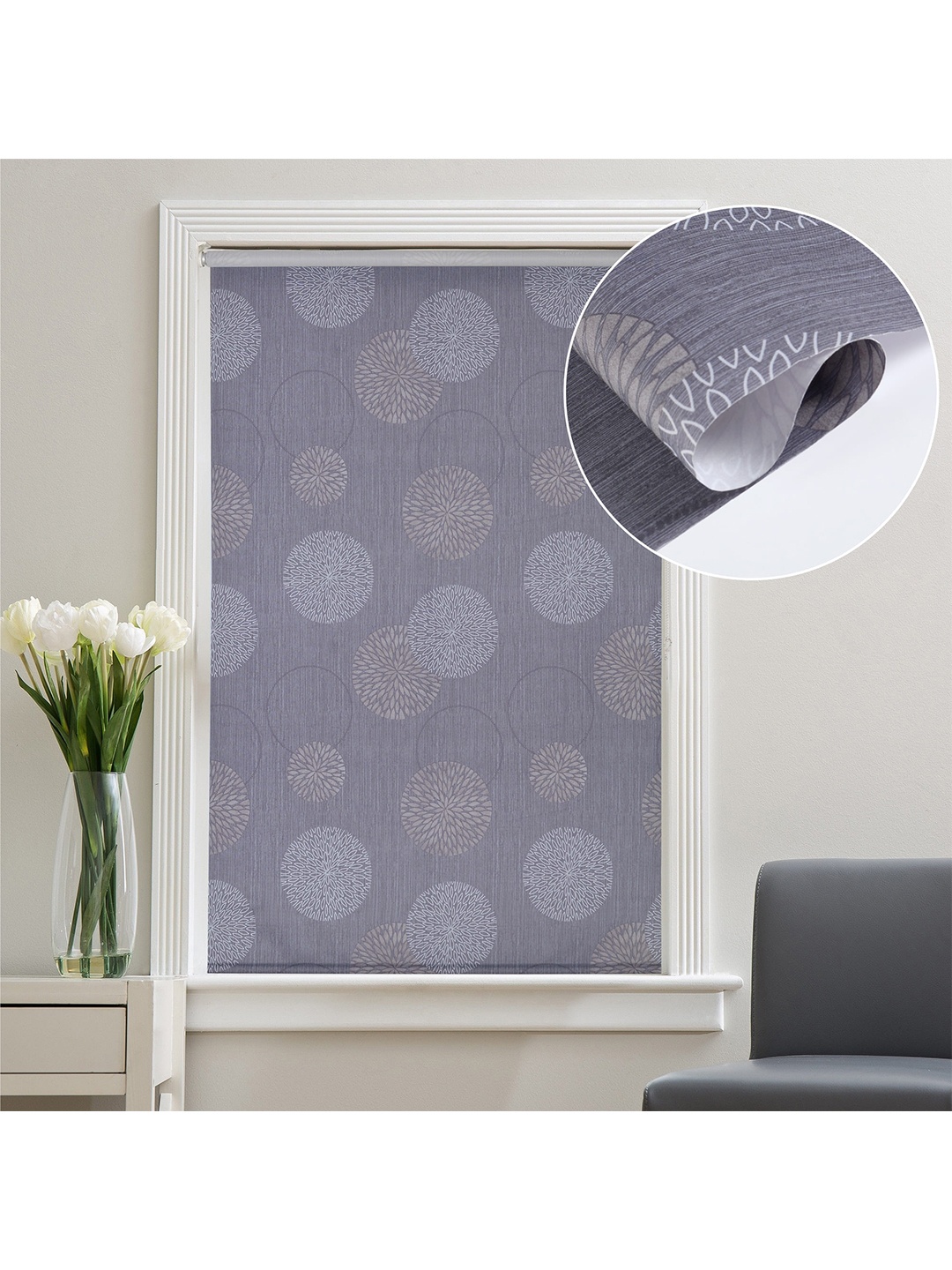 

Deco Window Grey & White Floral Room Darkening Window Blinds