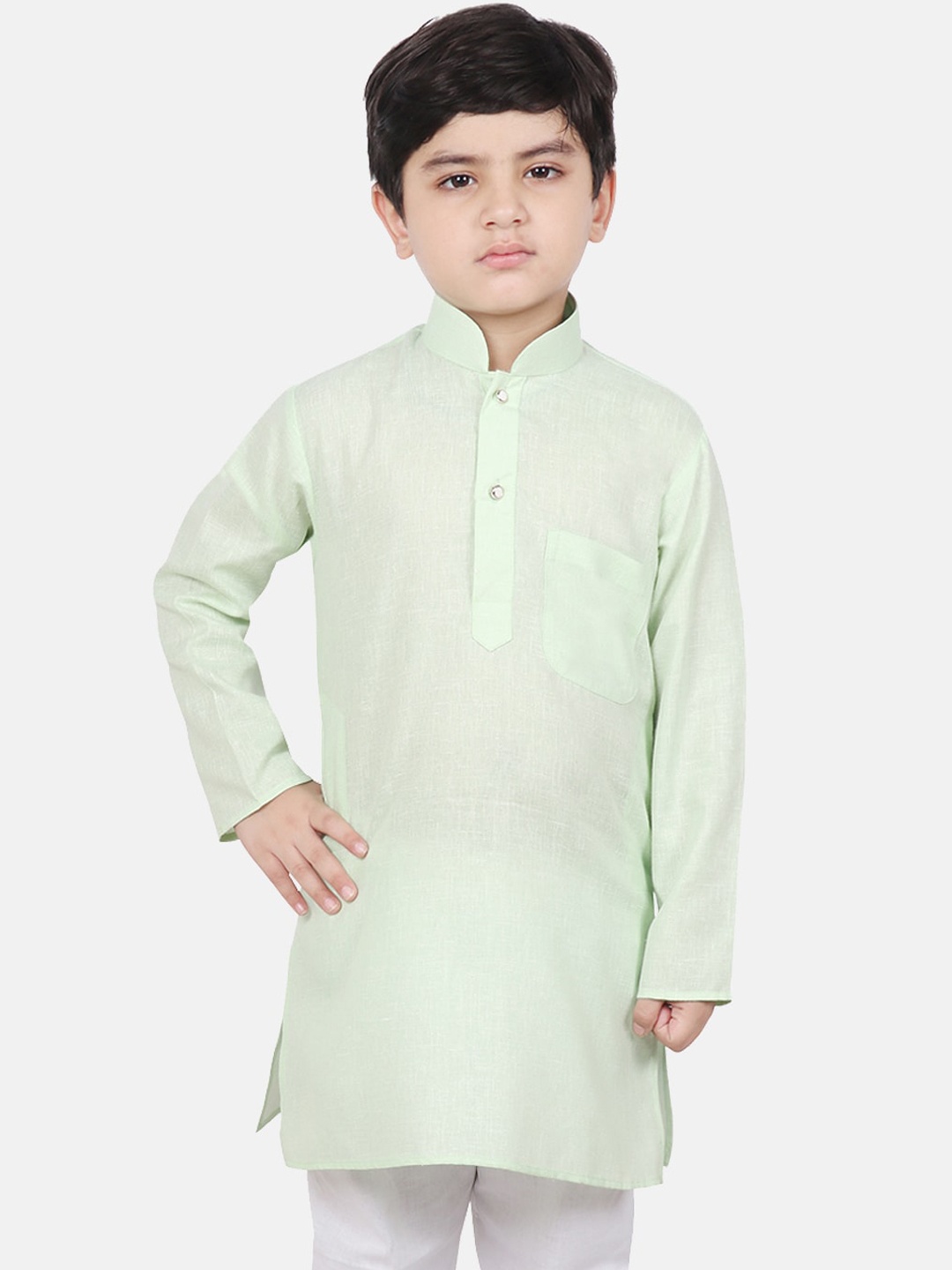 

SG YUVRAJ Boys Sea Green Solid Cotton Kurta