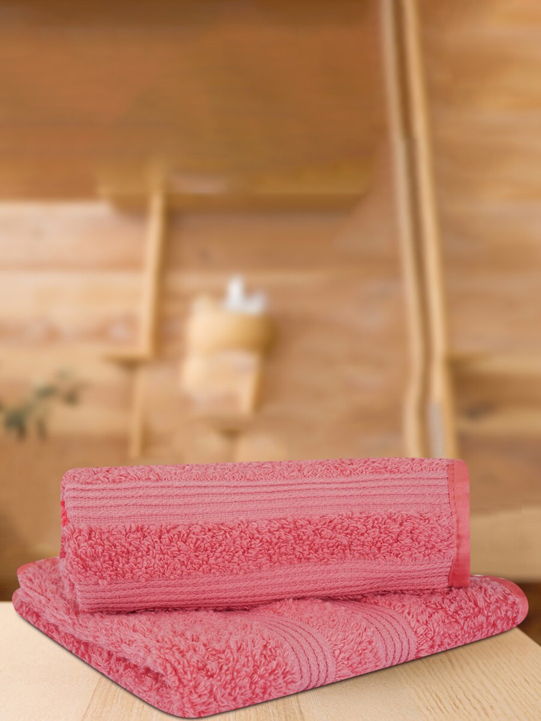

LUSH & BEYOND Set Of 2 Solid 500 GSM Pure Cotton Face Towels, Peach