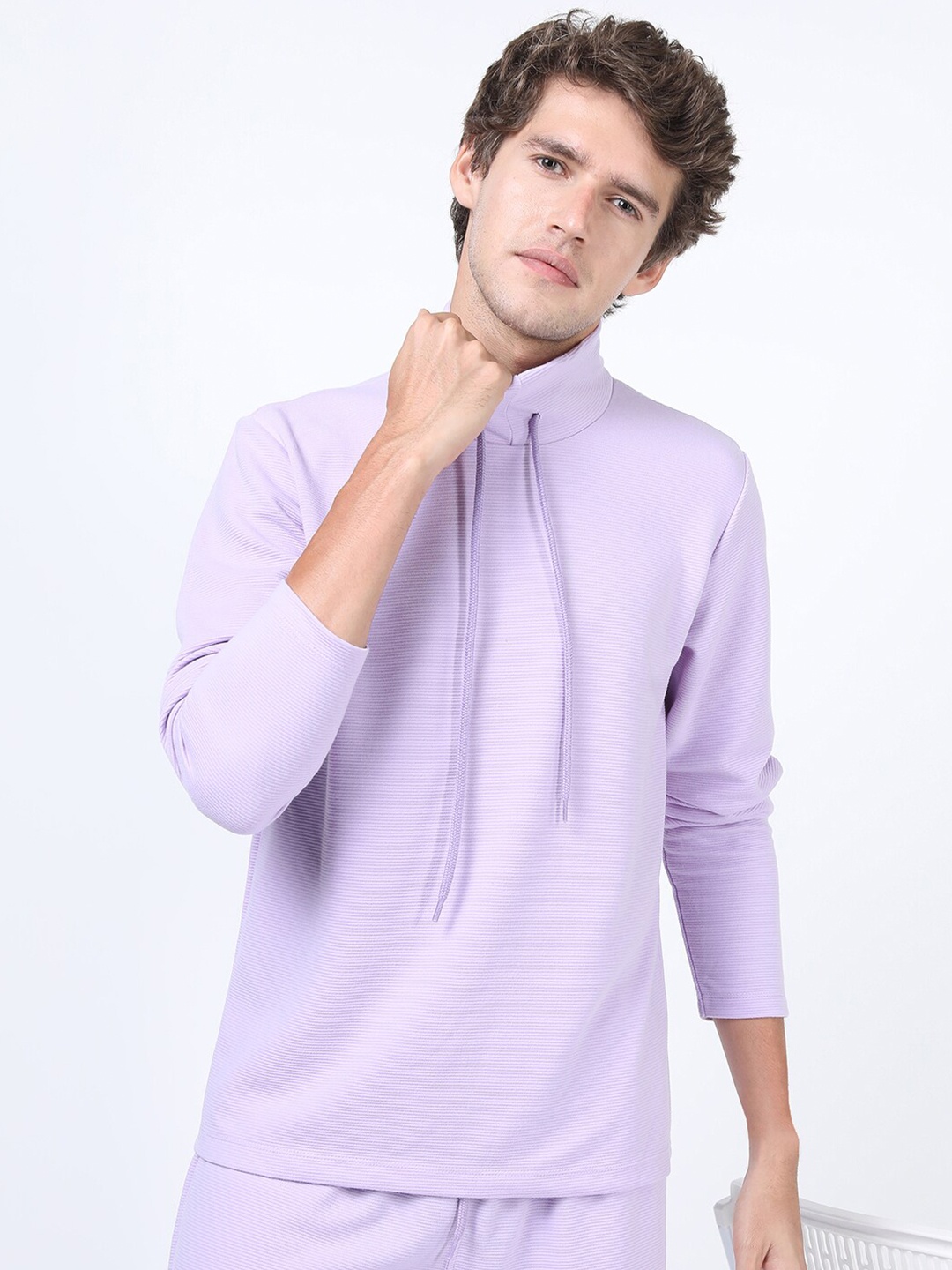 

KETCH Men Lavender Structured Extended Sleeves Regular Fit T-shirt