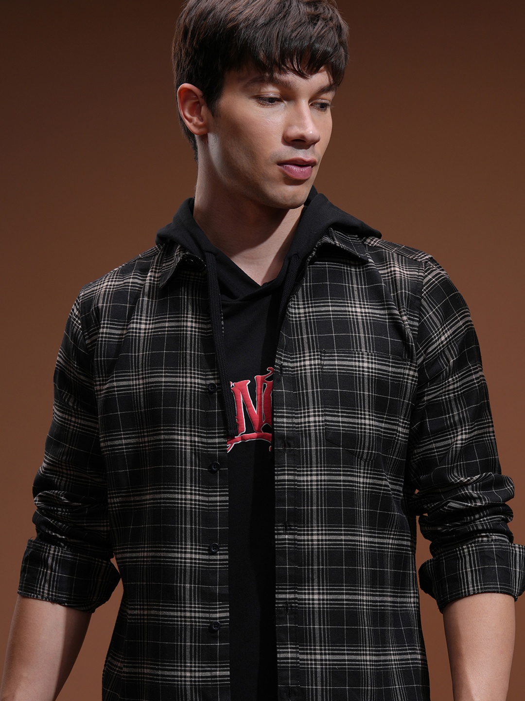 

KETCH Men Black Slim Fit Tartan Checks Checked Casual Shirt