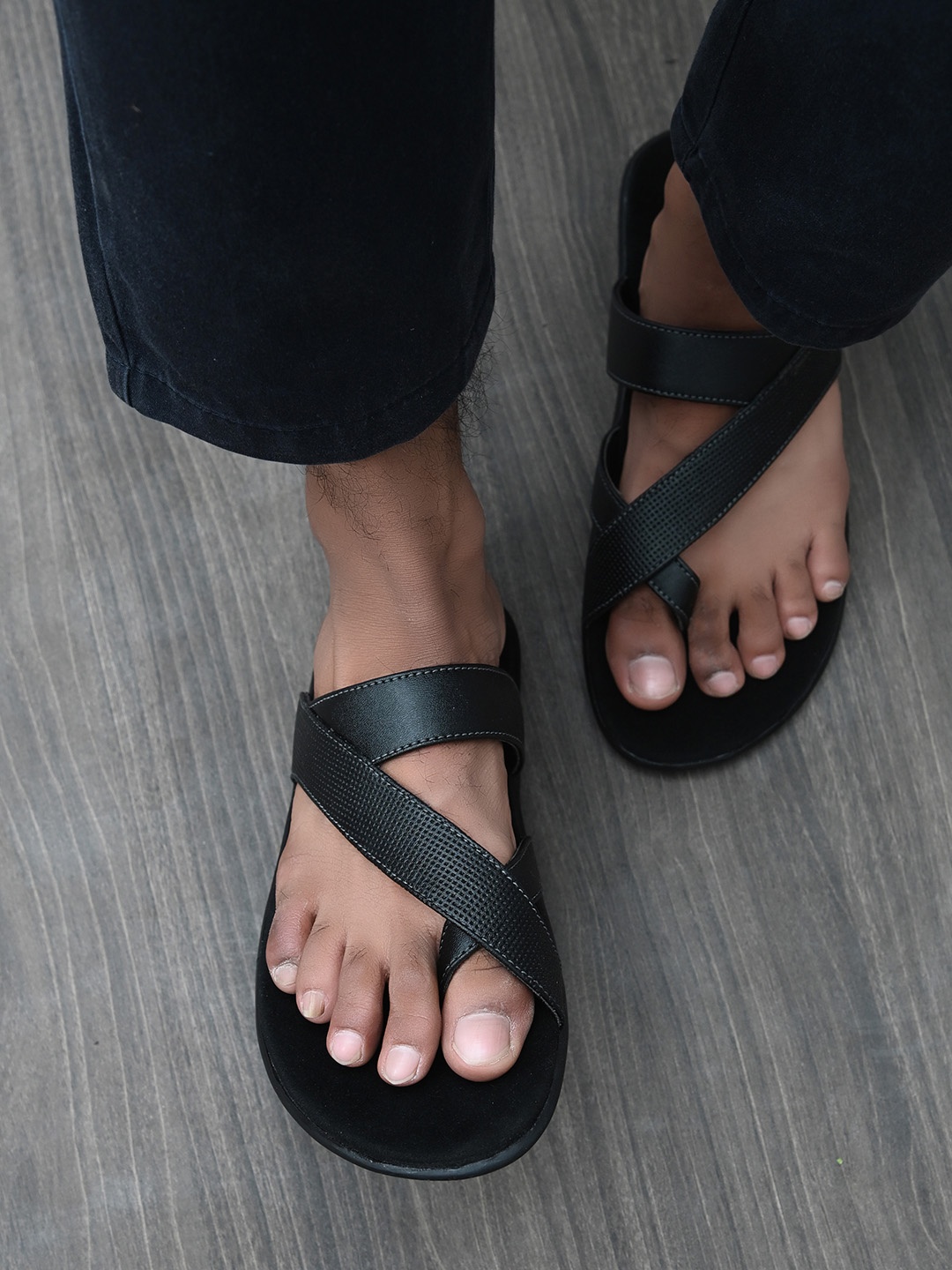 

El Paso Men Black Faux Leather Sandals
