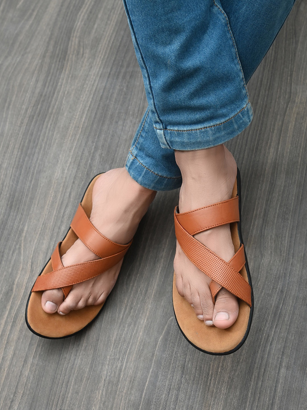 

El Paso Men Tan Brown Comfort Sandals