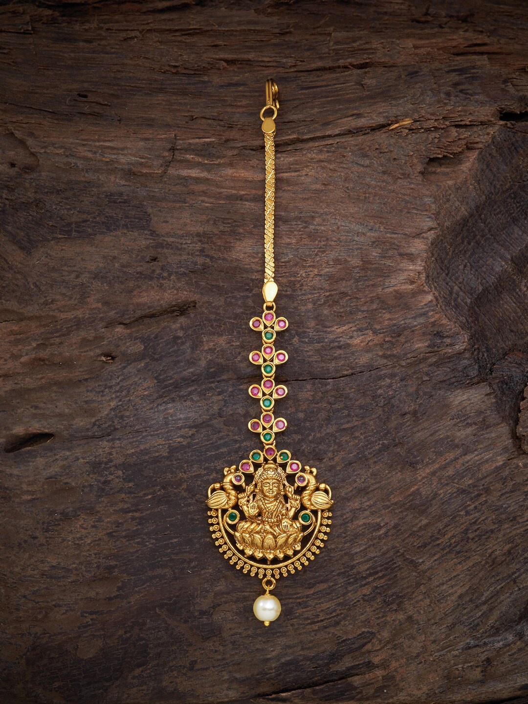 

Kushal's Fashion Jewellery Red & Green Gold-Plated Temple Maang Tikka