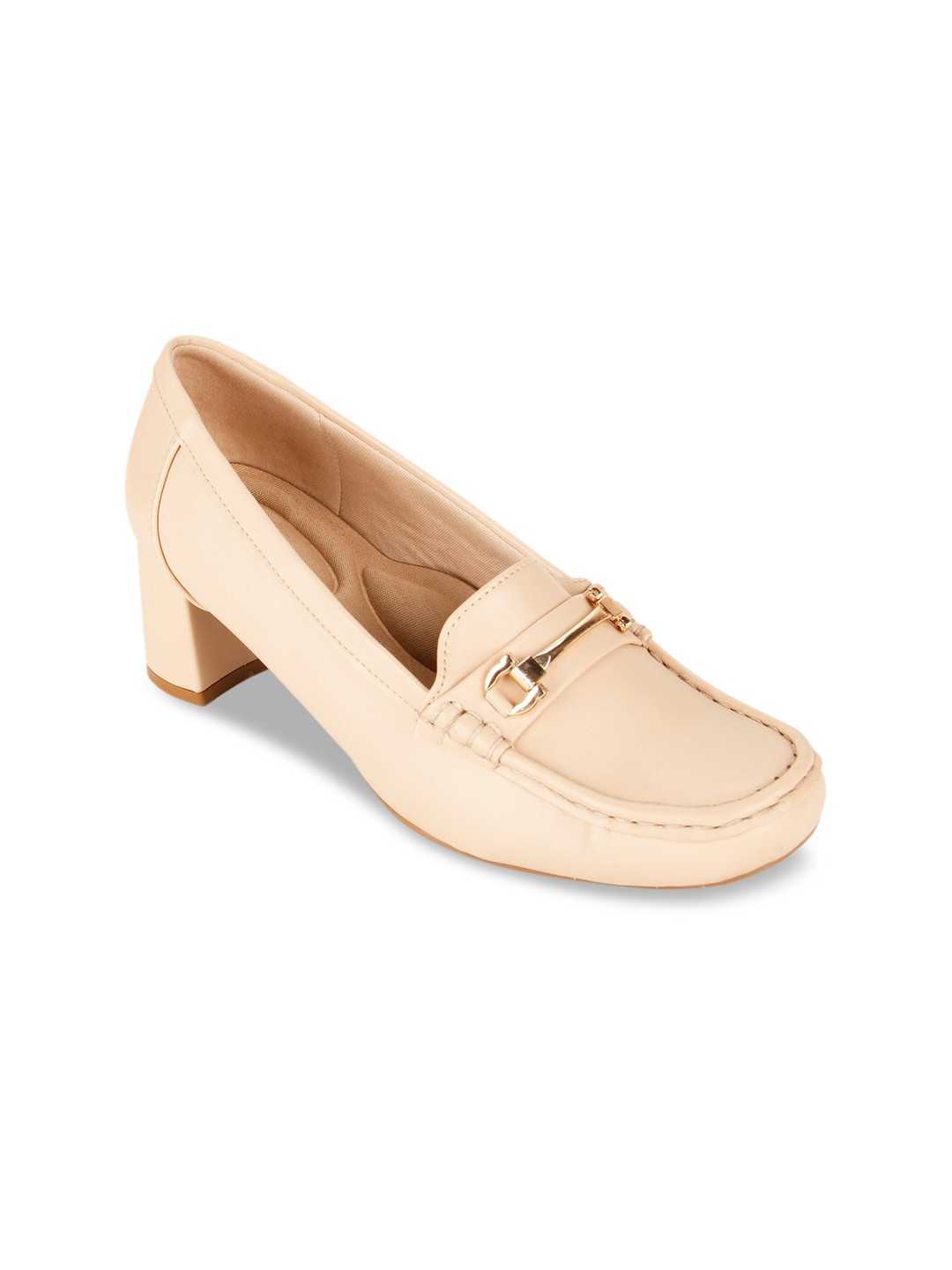 

Rocia Beige & Gold-Toned Solid Casual Block Pumps