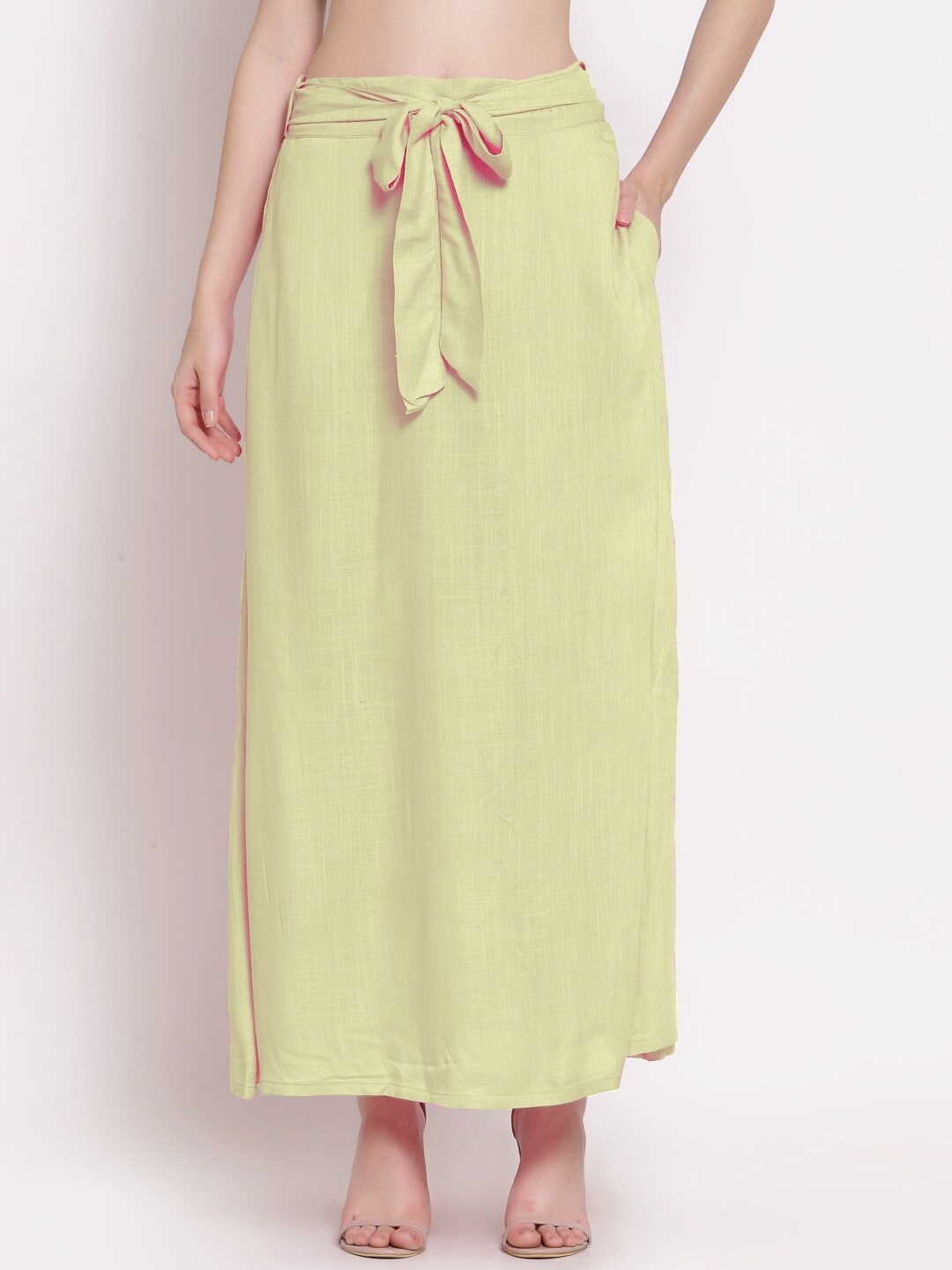 

PATRORNA Women Cream-Coloured Solid Maxi Tulip Skirt