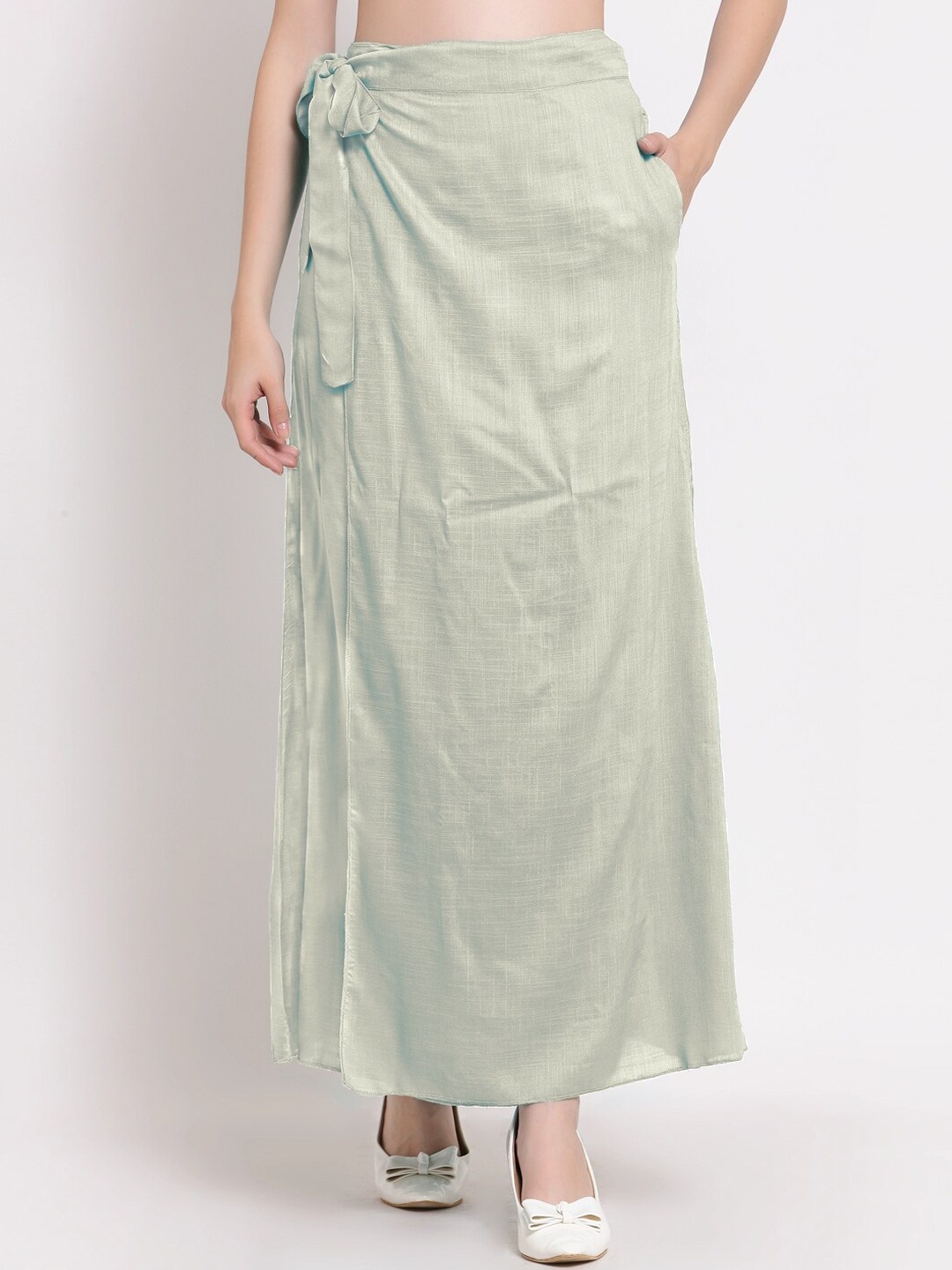

PATRORNA Women Off White Solid Maxi Wrap Skirt