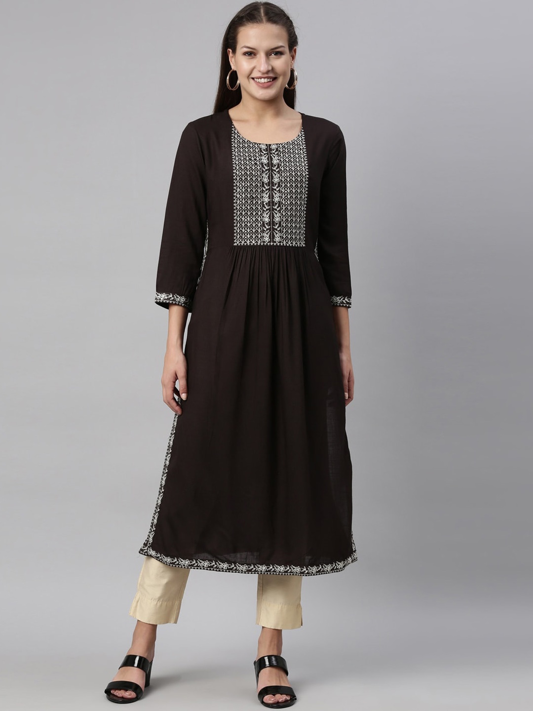 

Neerus Women Black Yoke Design Embroidered Anarkali Kurta