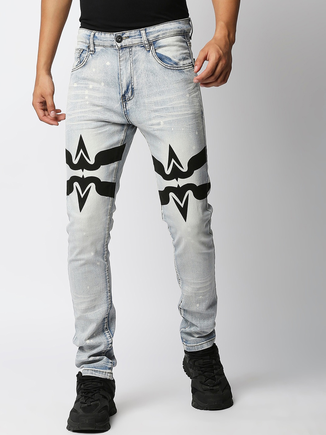 

WAIMEA Men Grey Skinny Fit Heavy Fade Printed Stretchable Jeans