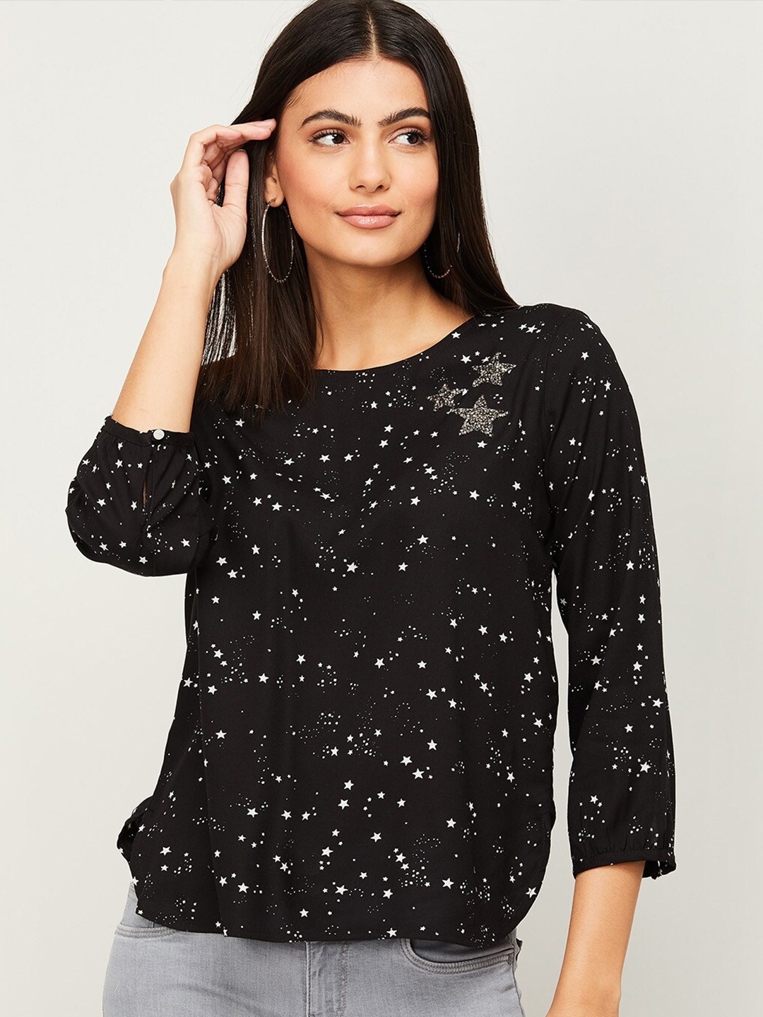 

Fame Forever by Lifestyle Black Geometric Print Top