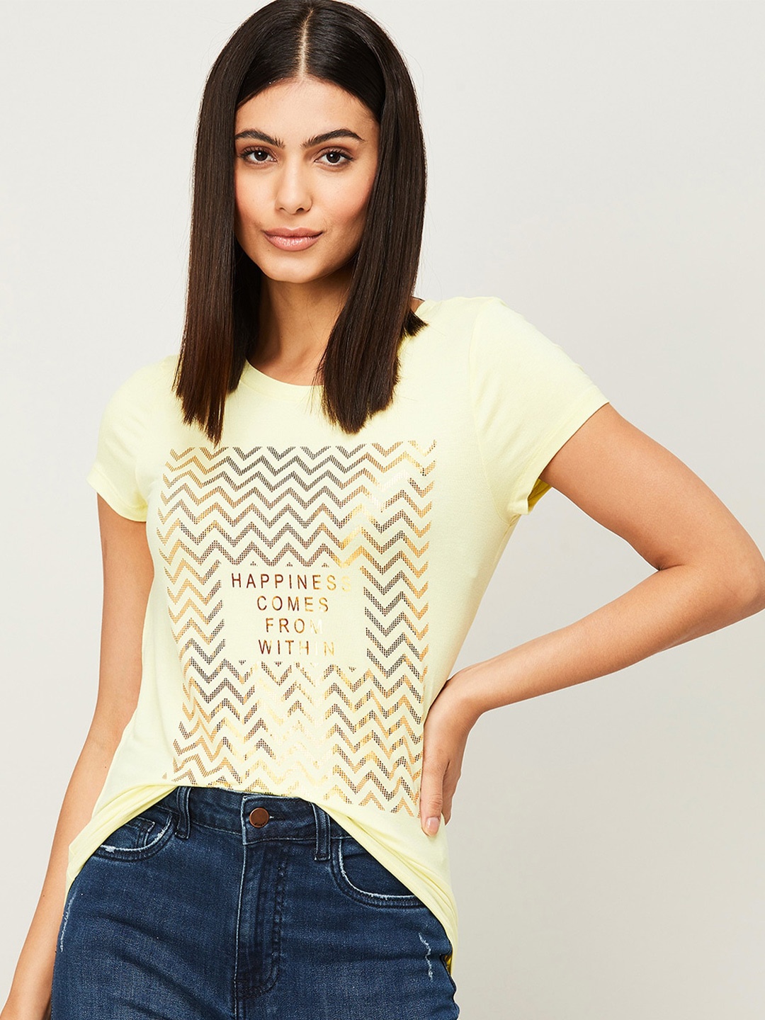 

Fame Forever by Lifestyle Yellow Geometric Print Top