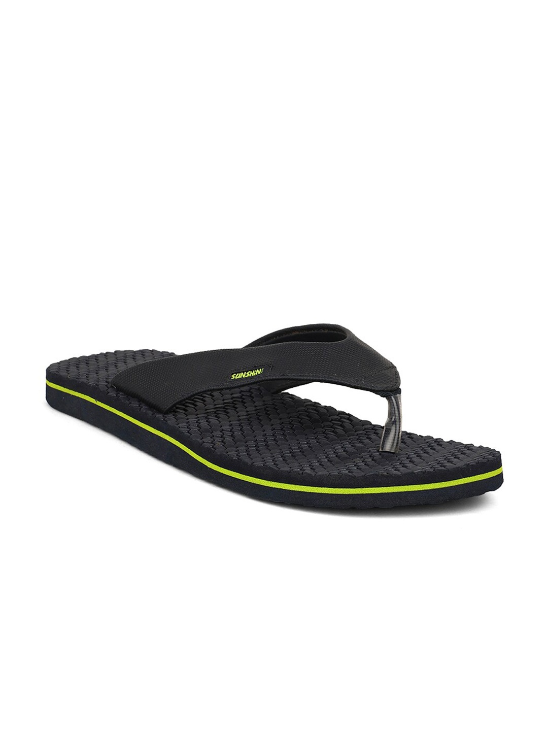 

Bata Men Navy Blue & Fluorescent Green Solid Thong Flip-Flops