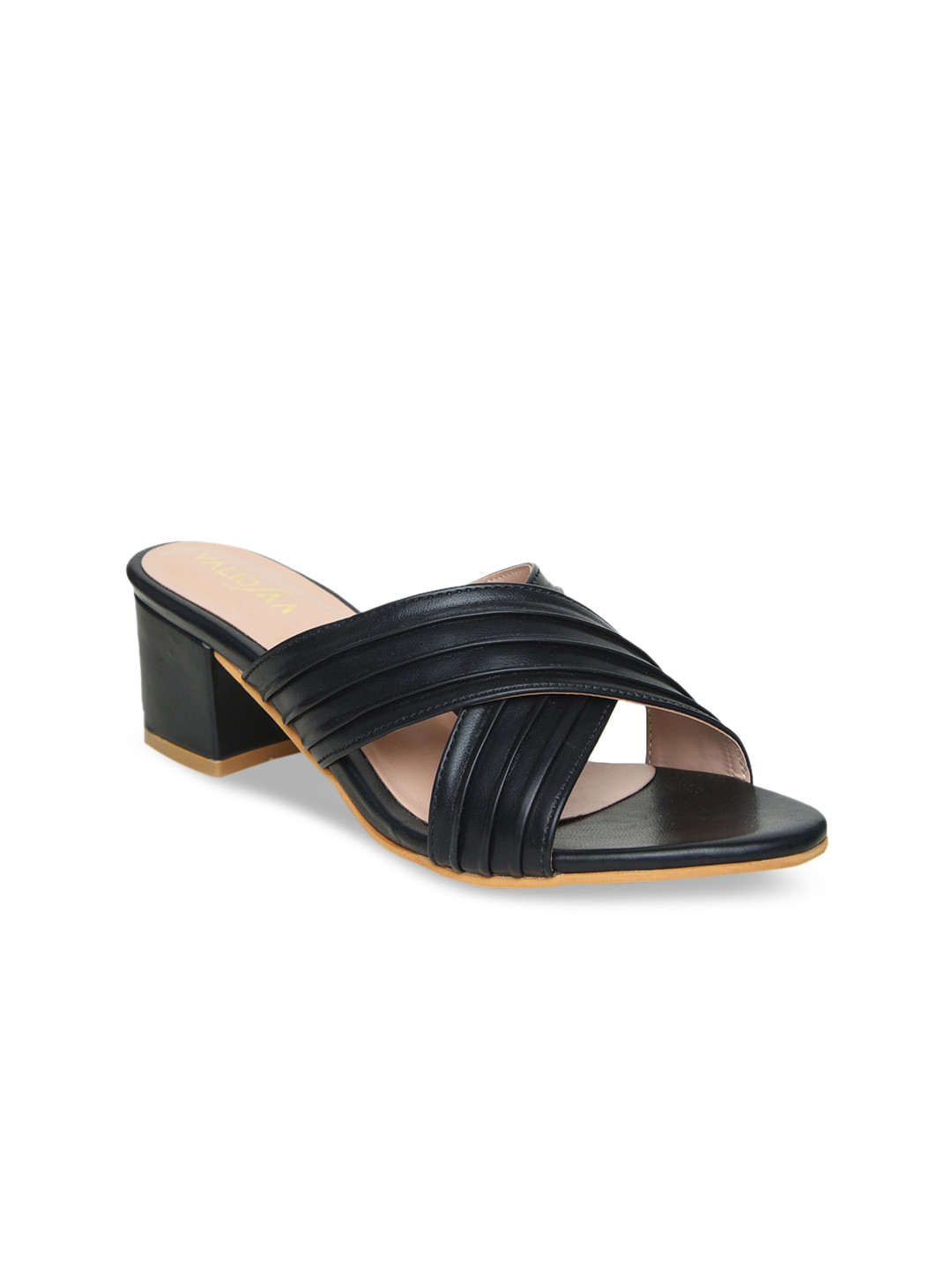

VALIOSAA Black Textured Block Sandals
