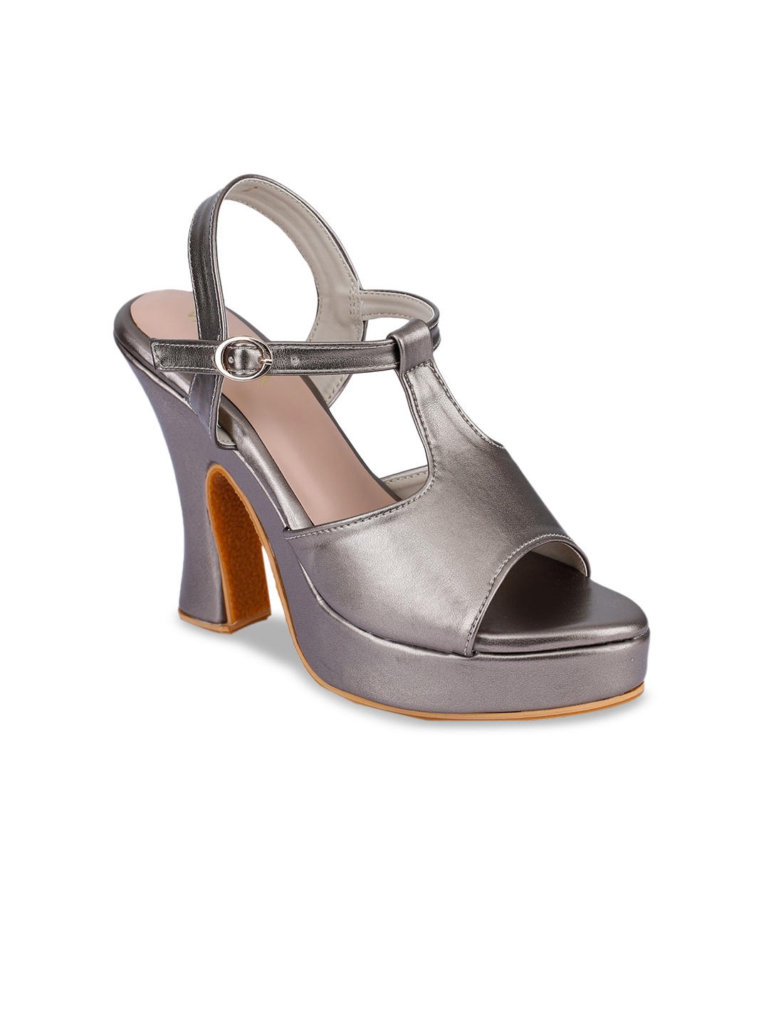 

VALIOSAA Grey Block Peep Toes with Buckles