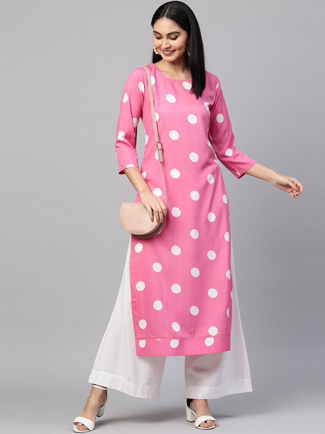 

KALINI Pink & White Printed Kurti