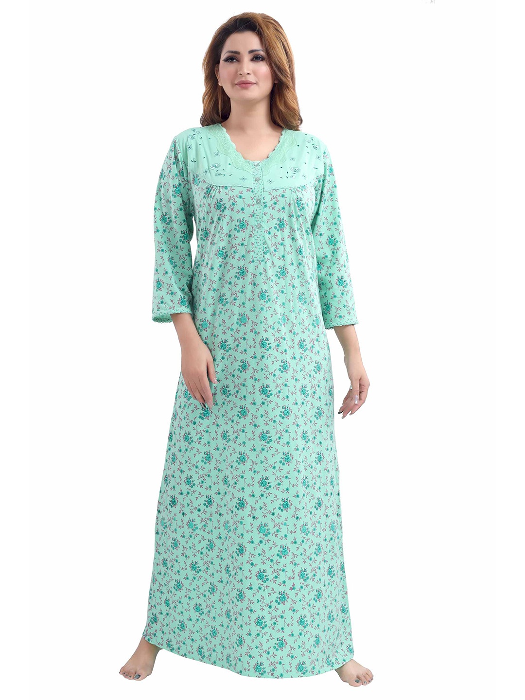 

9shines Label Women Green Printed Maxi Nightdress