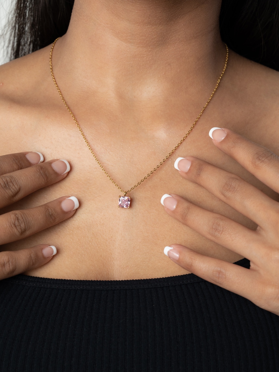 

WHITE LIES Pink Gold-Plated CZ Studded Necklace