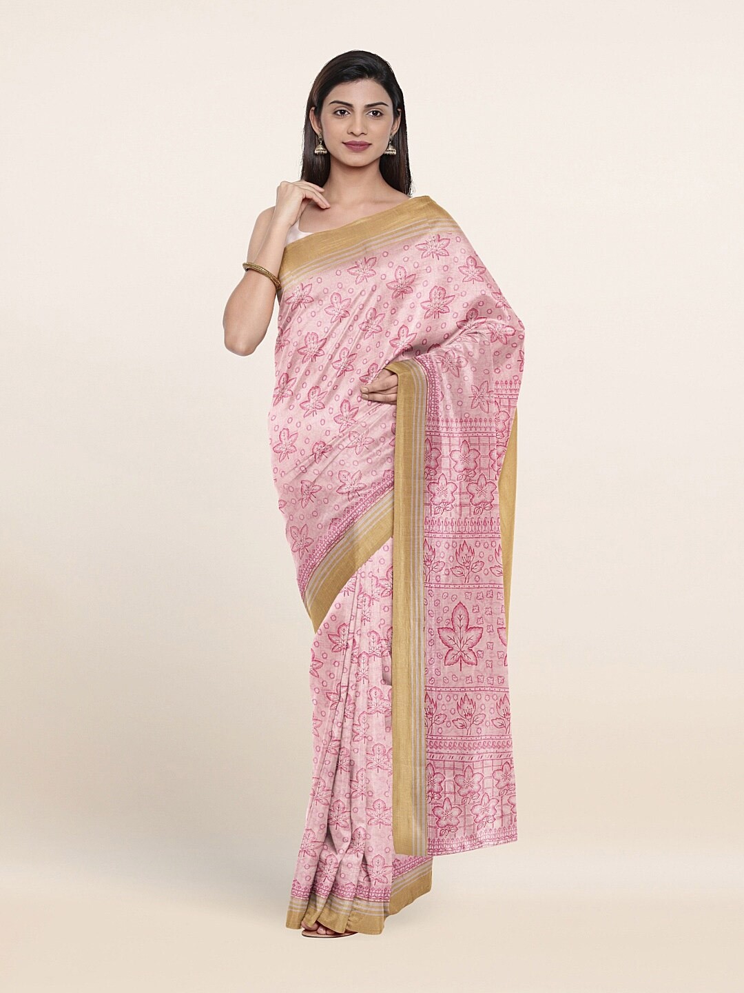 

Pothys Pink & Beige Floral Cotton Blend Saree