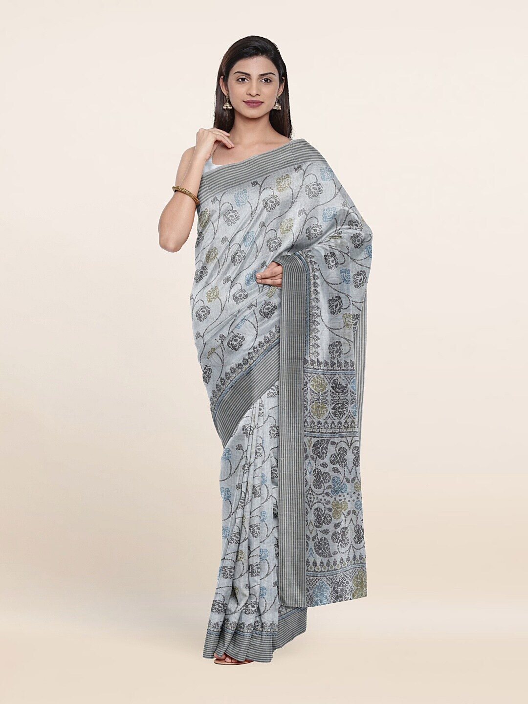 

Pothys Grey & Beige Floral Saree