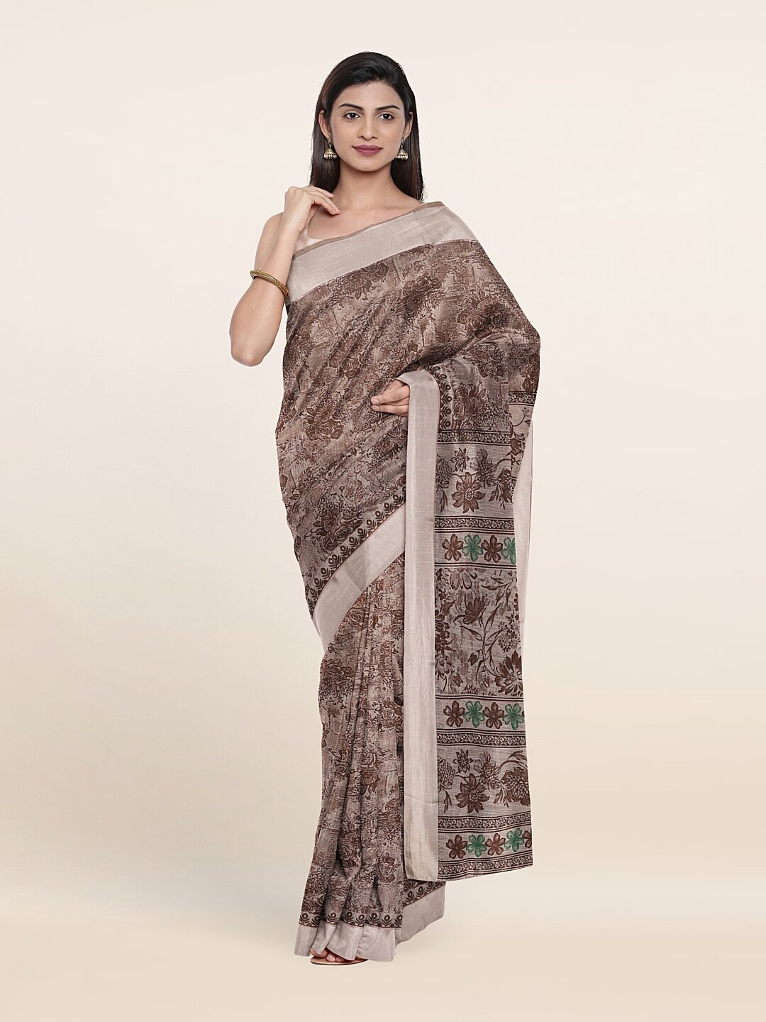 

Pothys Brown & Green Floral Saree