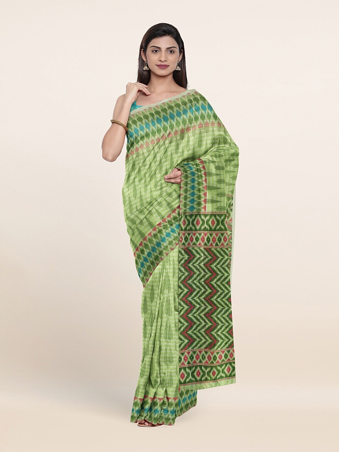 

Pothys Green & Blue Ethnic Motifs Saree