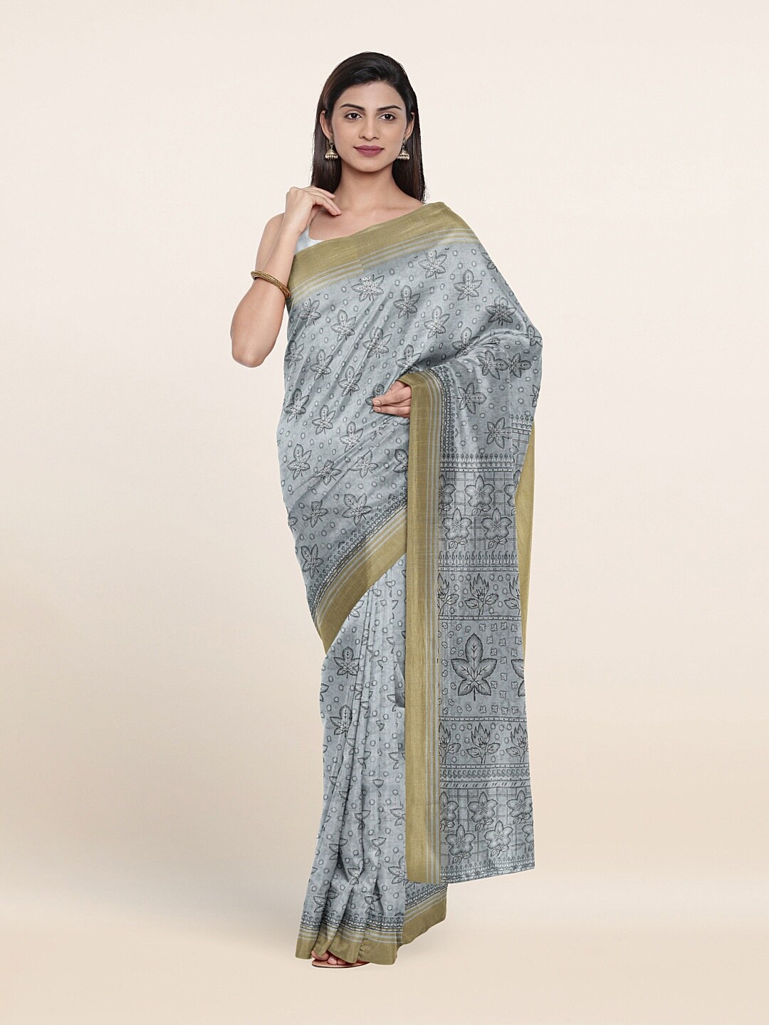 

Pothys Grey & White Floral Saree