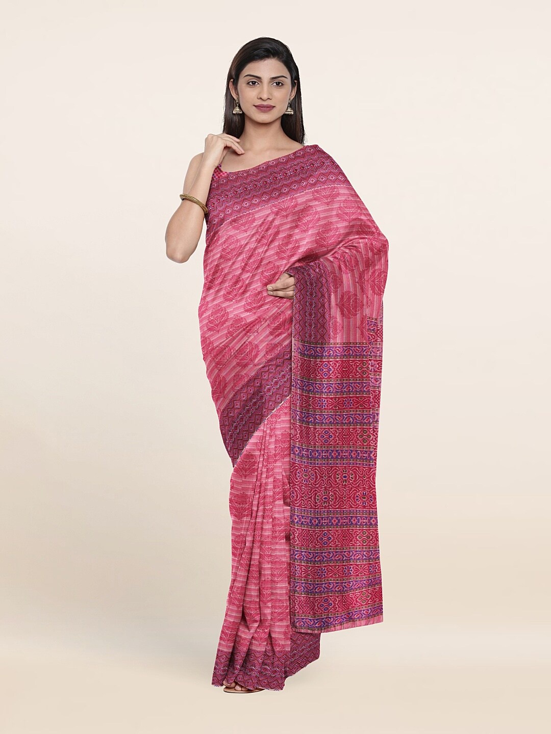 

Pothys Pink & Violet Floral Saree