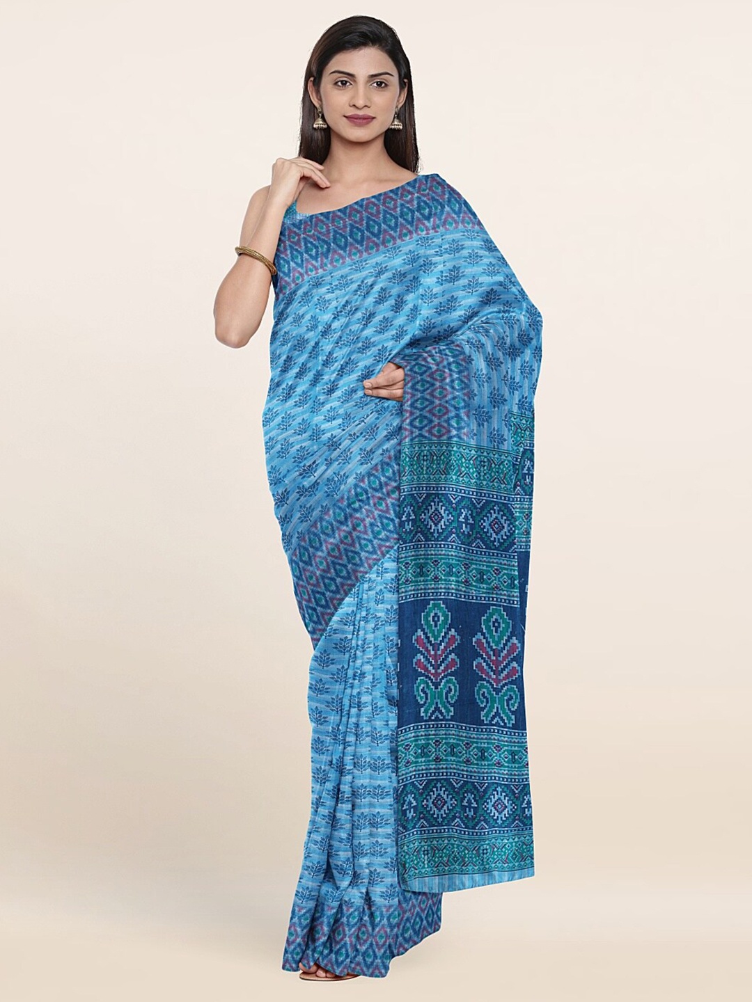

Pothys Blue & Green Ethnic Motifs Saree