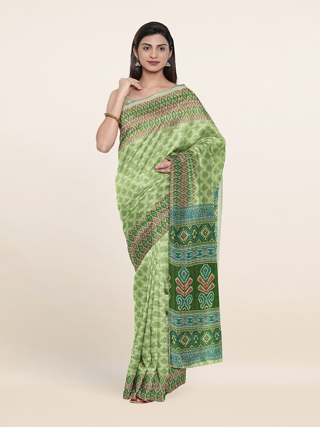

Pothys Green & Mauve Ethnic Motifs Saree
