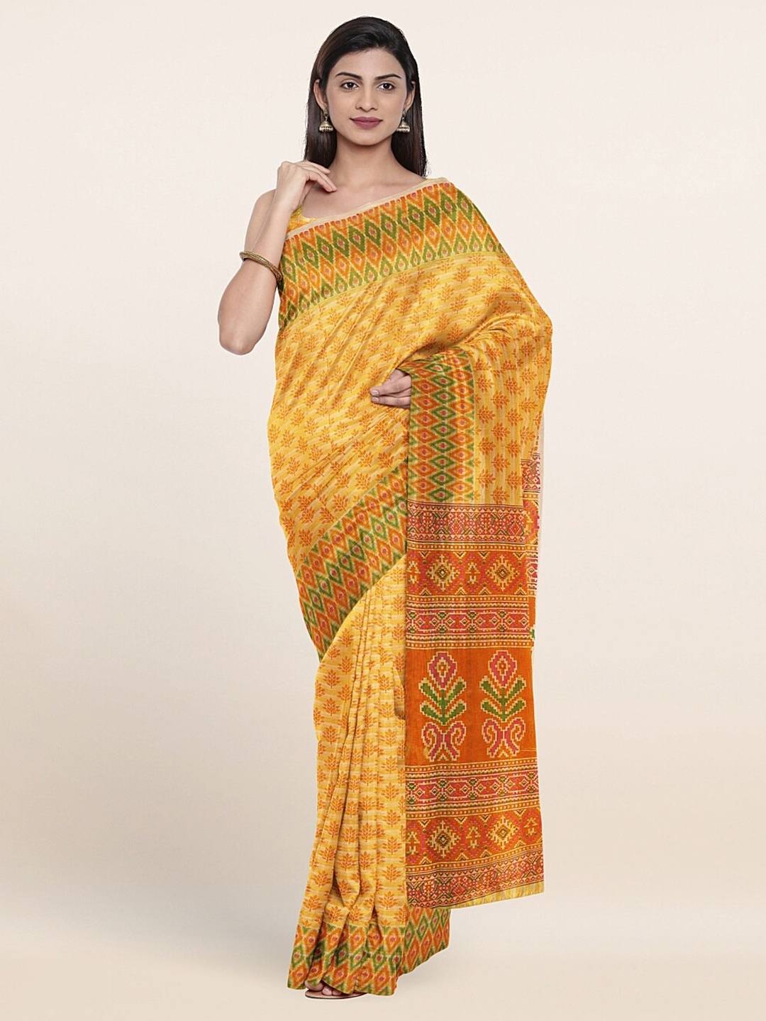 

Pothys Yellow & Orange Ethnic Motifs Saree