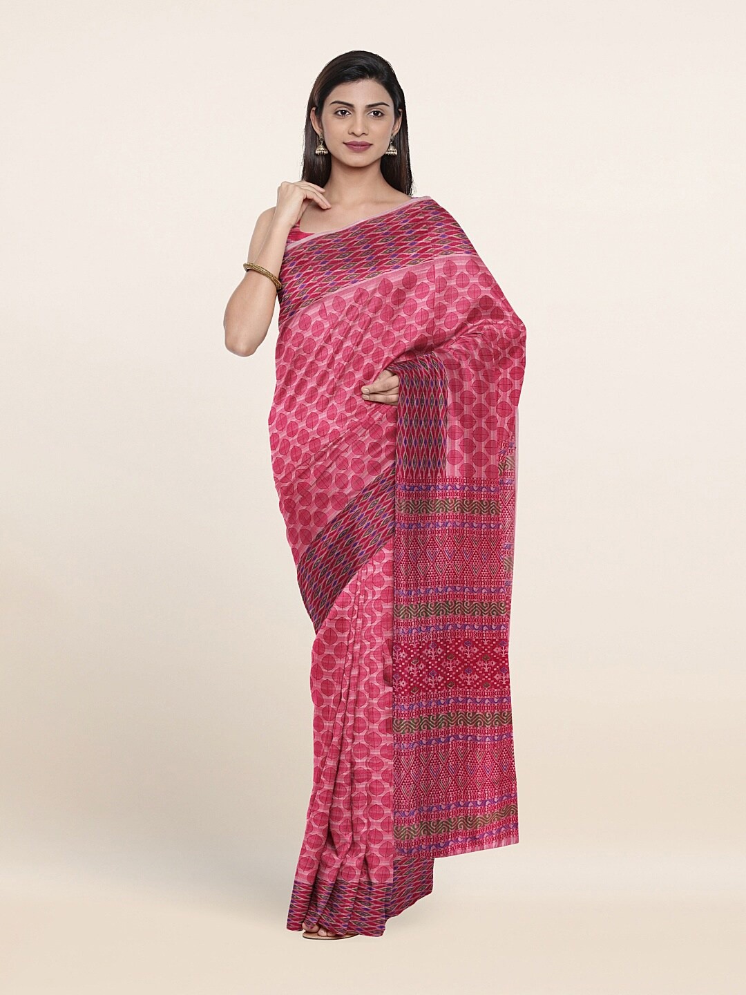 

Pothys Pink & Violet Ethnic Motifs Saree