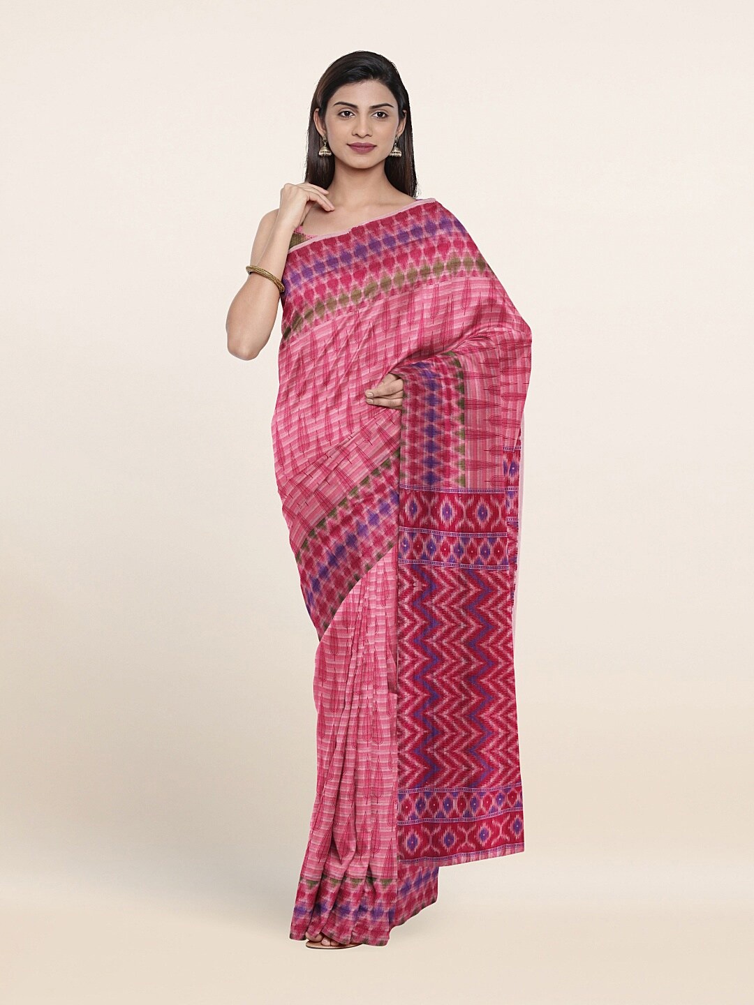 

Pothys Pink & Blue Ethnic Motifs Saree