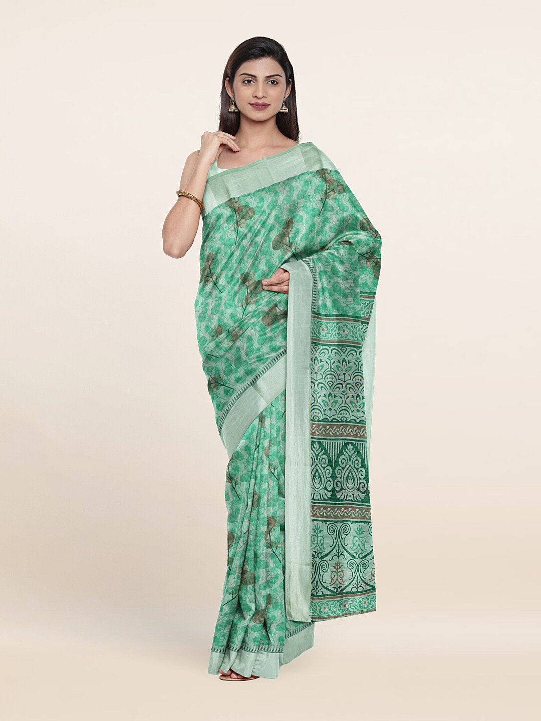 

Pothys Green & Brown Floral Saree