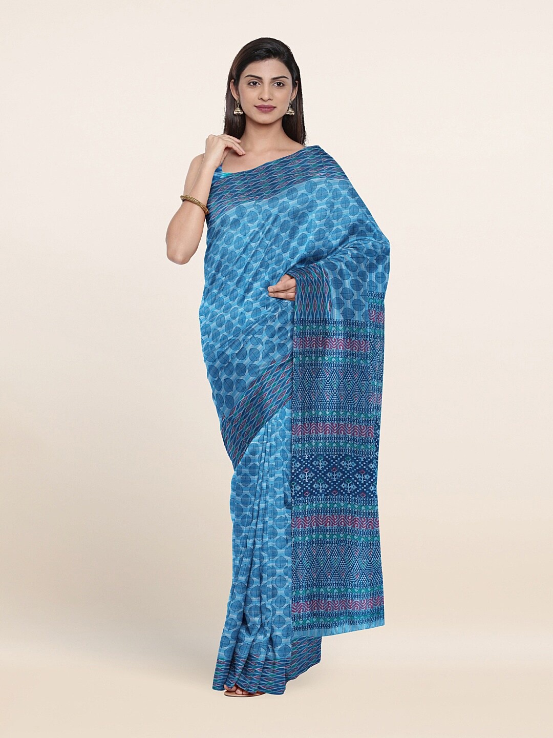 

Pothys Blue & Pink Floral Saree
