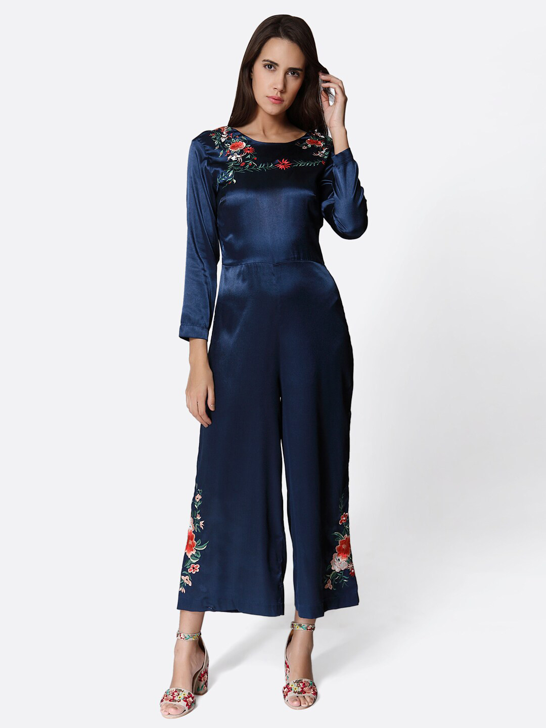 

aaliya Navy Blue Floral Embroidered Basic Jumpsuit