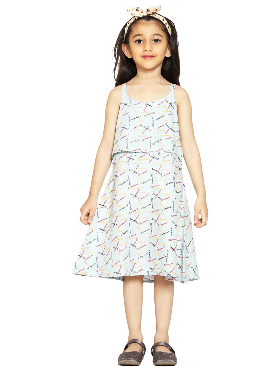 

KiddoPanti Girl's Blue Printed Layered Dress