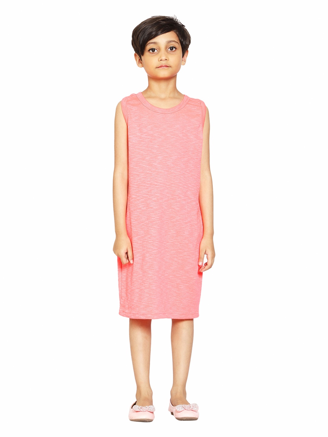 

KiddoPanti Girls Pink Solid Racer Back T-shirt Dress