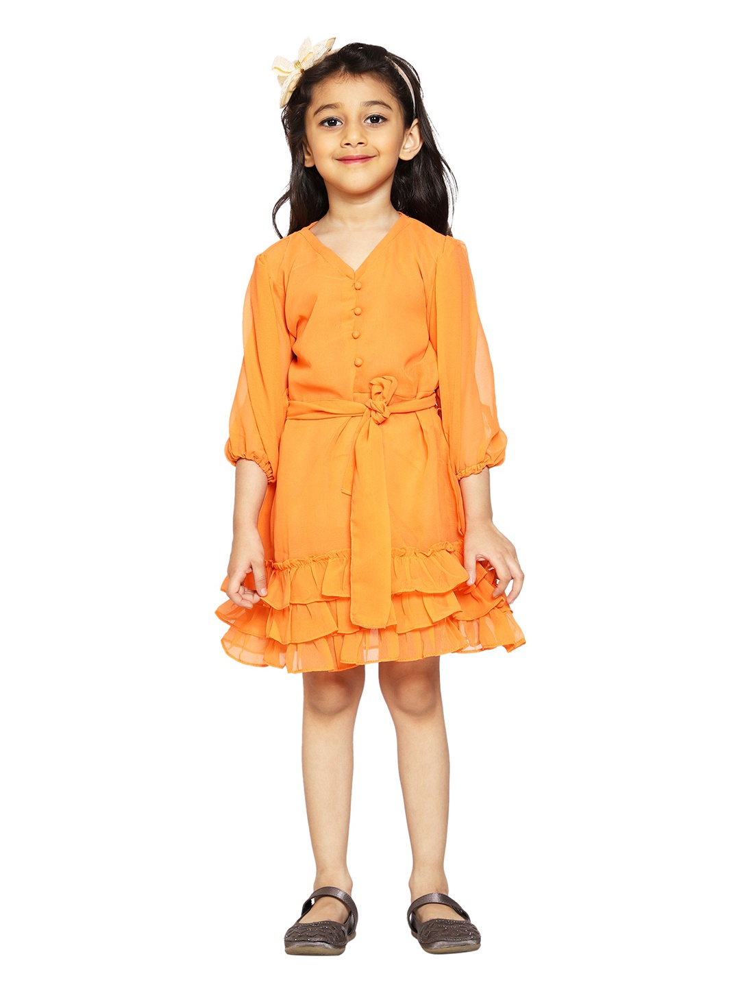 

KiddoPanti Girls Orange Solid Fit & Flare Dress