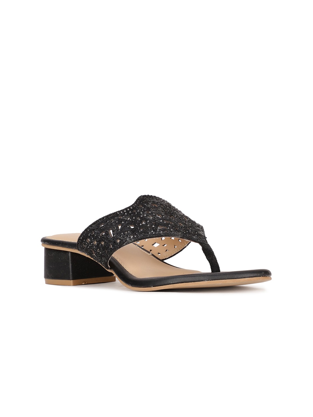 

Bata Black Block Heels with Laser Cuts