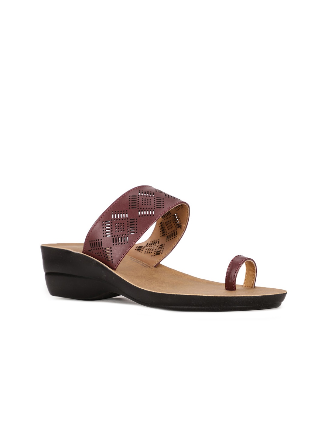 

Bata Red Textured Wedge Heels with Laser Cuts