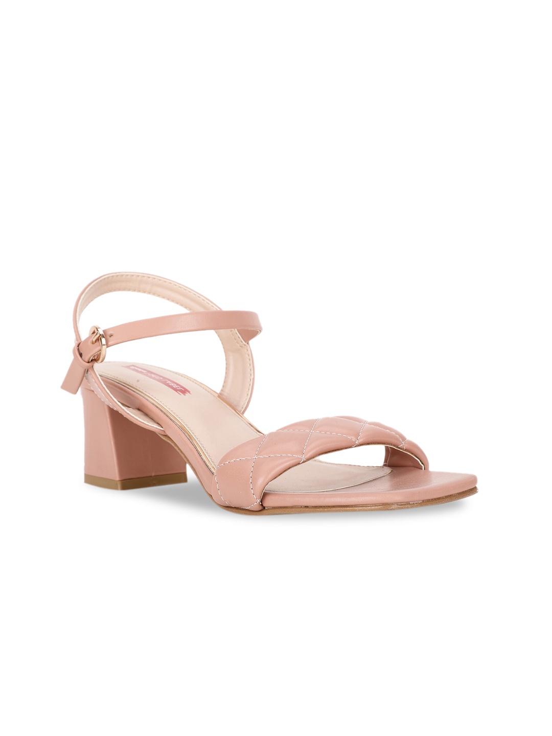 

Bata Pink Textured Party Block Heels with Buckles