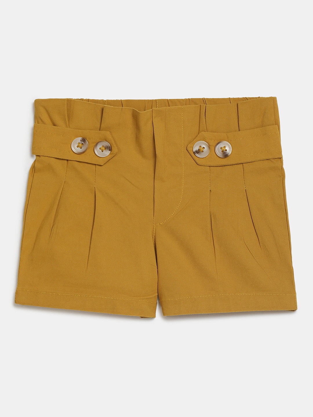 

V-Mart Girls Mustard Solid Pleated Cotton Shorts