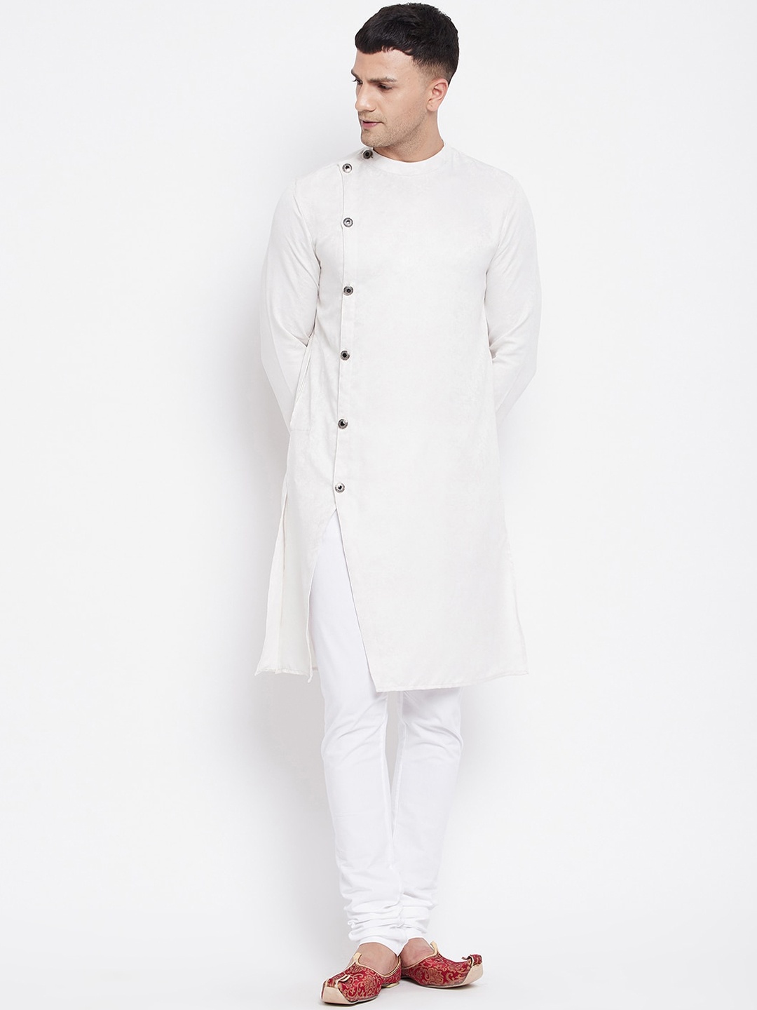 

even Men White Angrakha Kurta