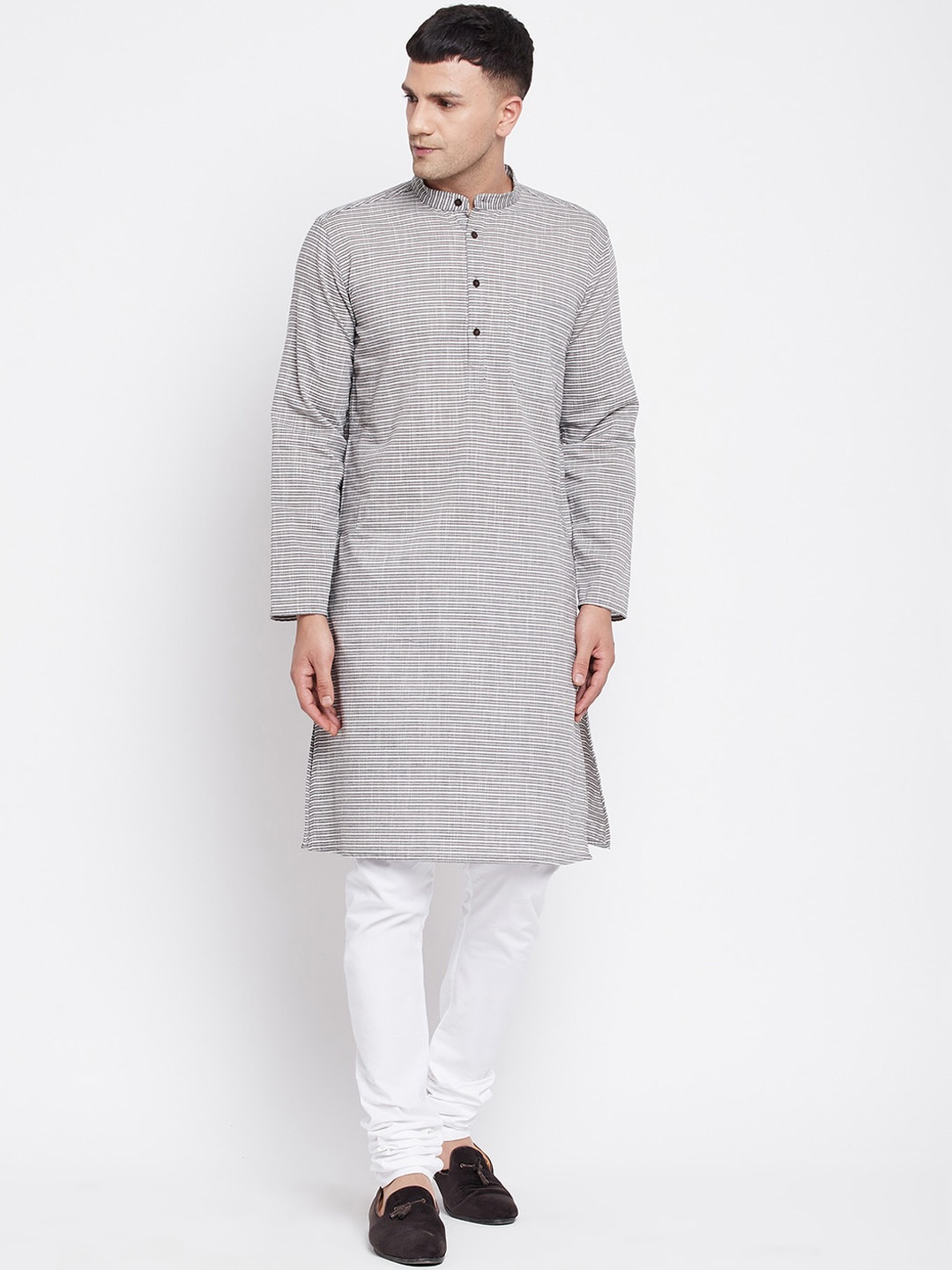 

even Men Grey Striped Kurta