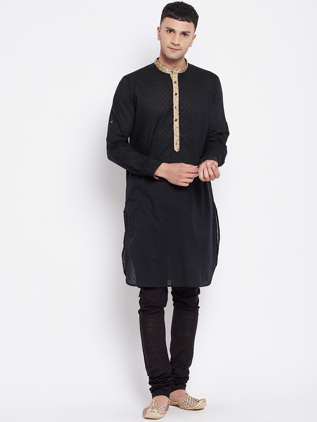 

even Men Black Self Design Kurta