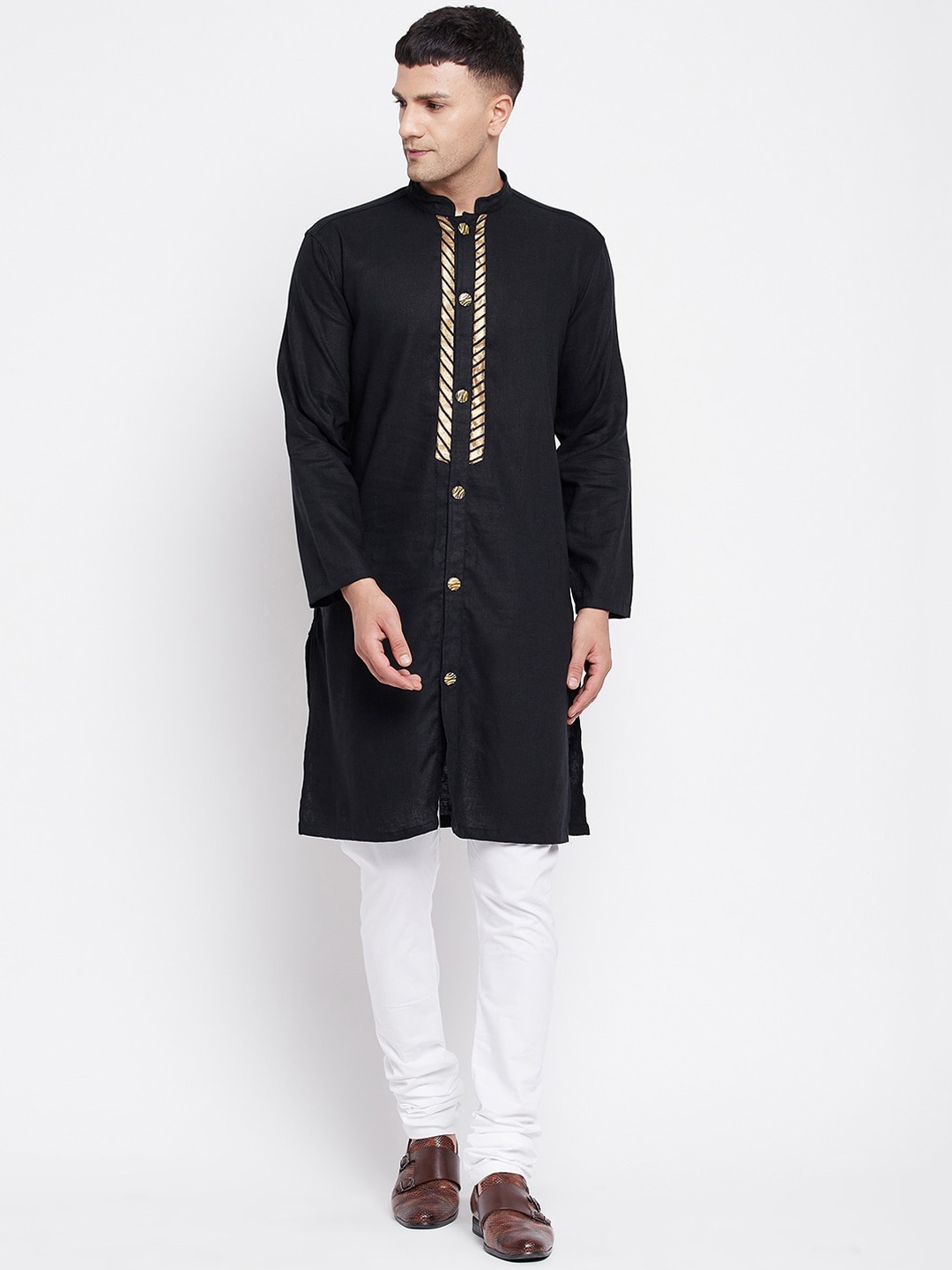 

even Men Black Thread Work Kurta