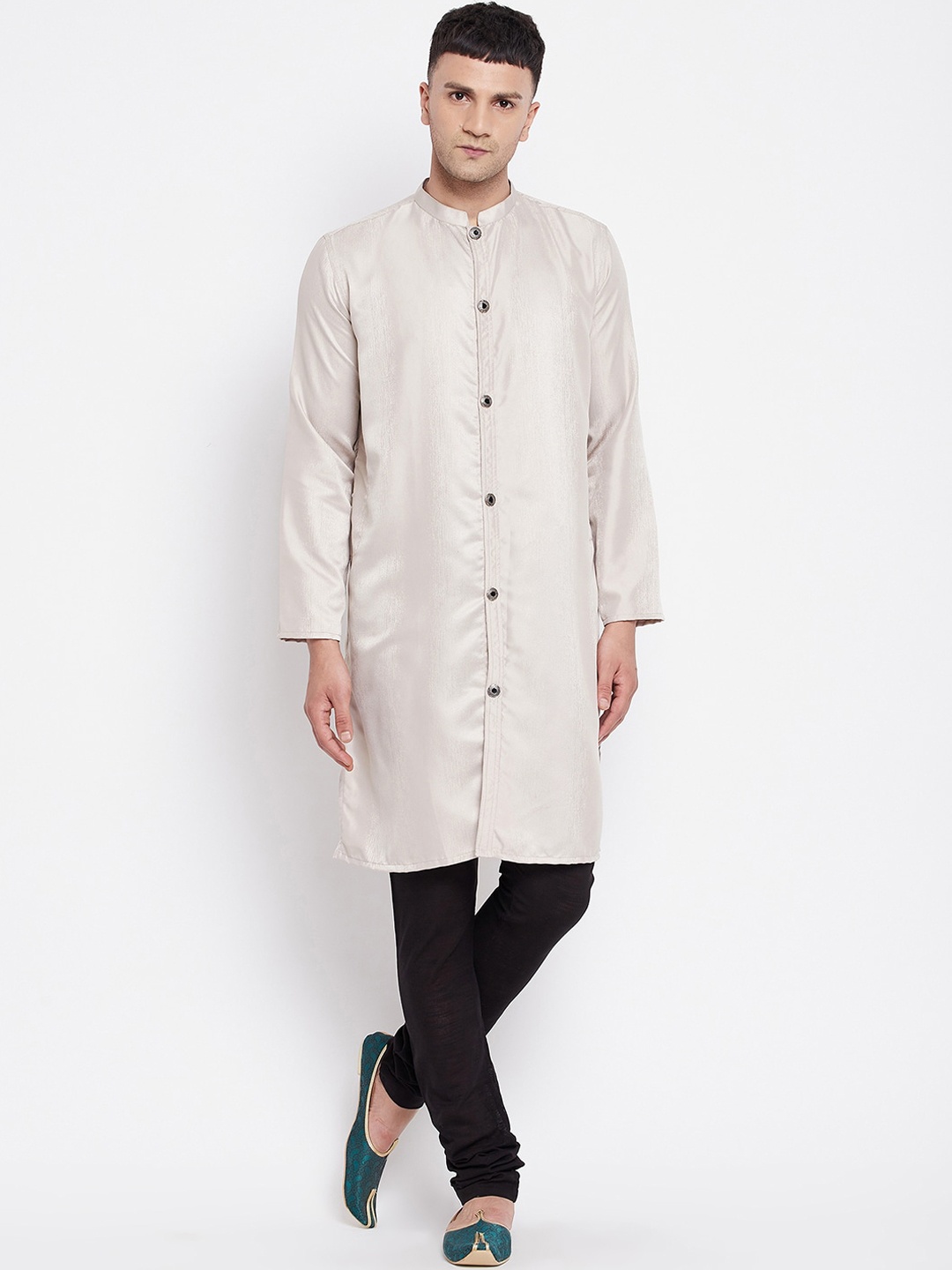 

even Men Cream-Coloured Open Front Kurta