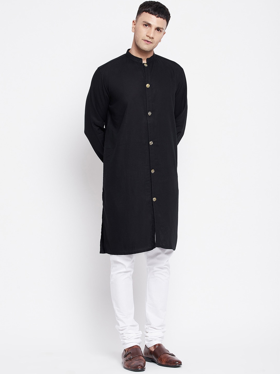 

even Men Black Thread Work Kurta
