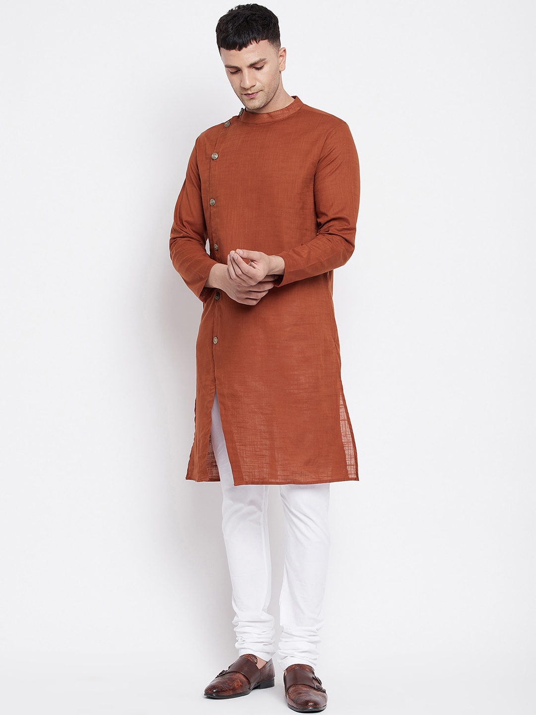 

even Men Brown Thread Work Kurta