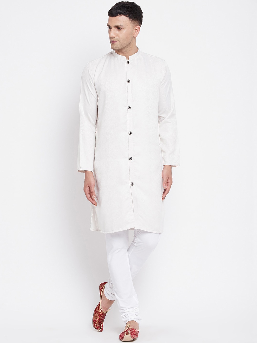 

even Men White Solid Open Front Kurta